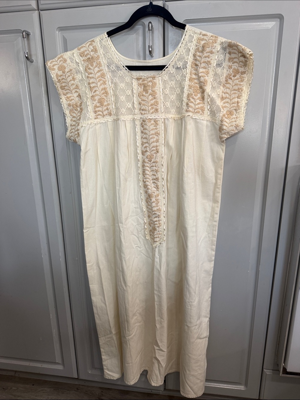 MEXICANA Cream Dress with Beige Embroidered Yoke